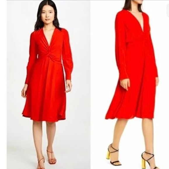 NWT EQUIPMENT Twist Front Long Sleeve Dress Aura Red Sz 4 - Picture 16 of 16